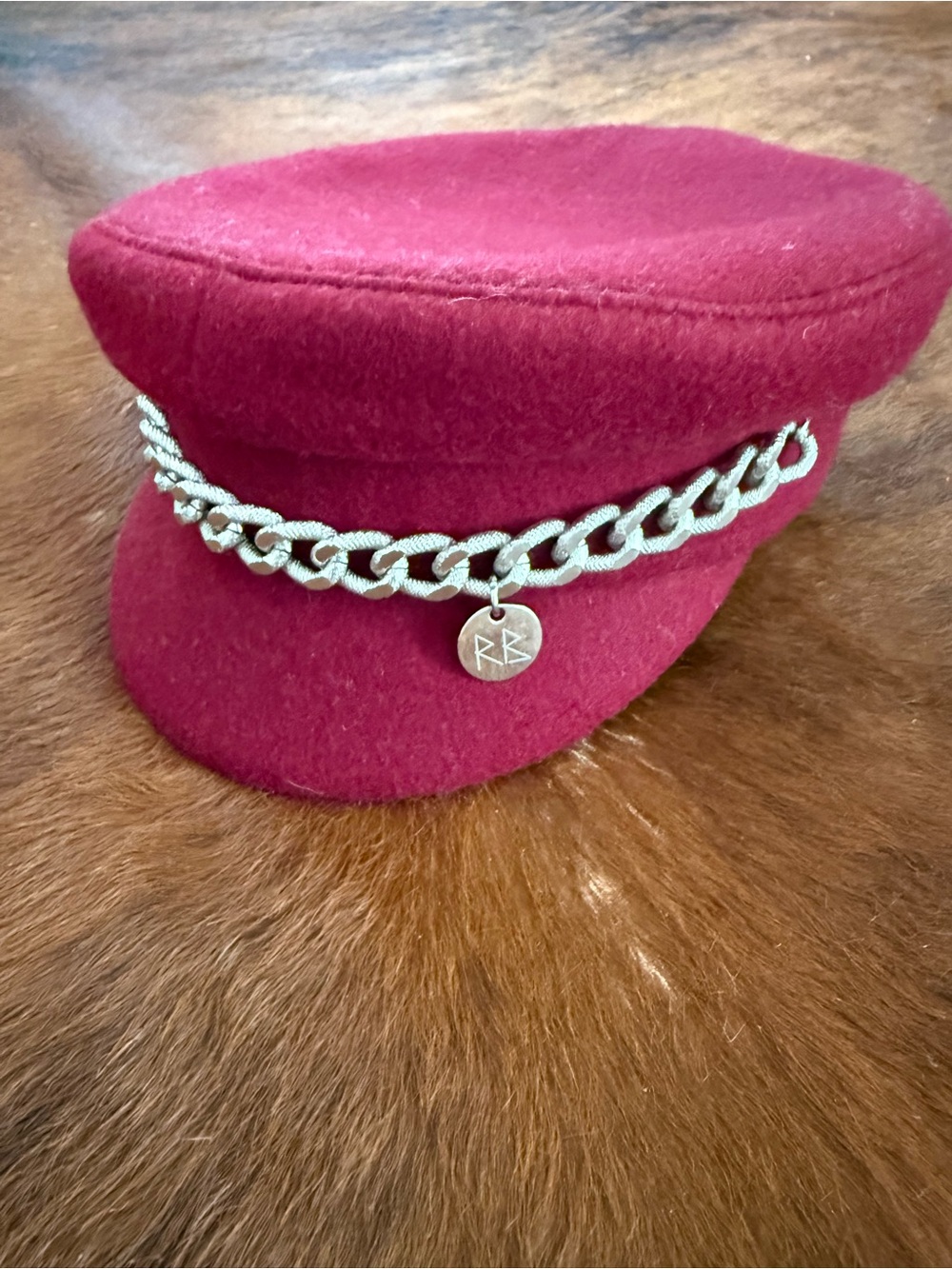 Chain-Trim Baker Boy Cap in Deep Wine by RB